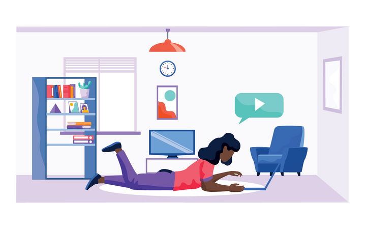 Girl watching video while sleeping at home  Illustration