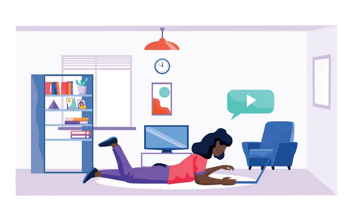 Girl watching video while sleeping at home  Illustration