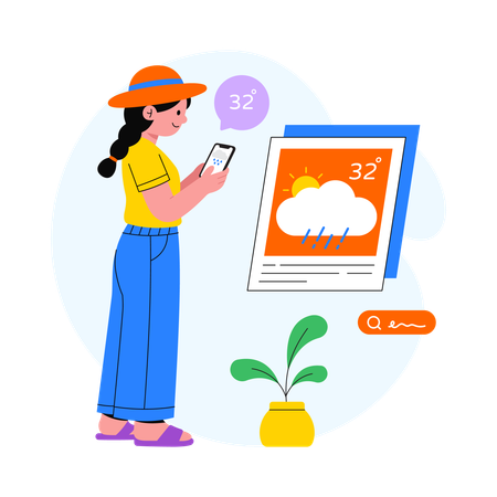 Girl watching Weather Chart  Illustration