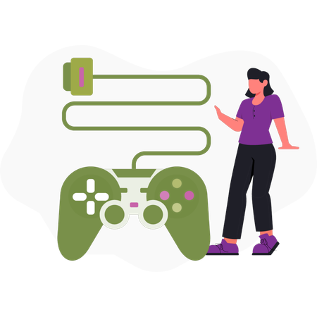 Girl  watching wireless game controller  Illustration