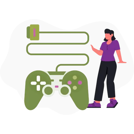 Girl  watching wireless game controller  Illustration