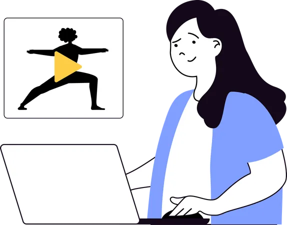 Girl watching yoga tutorial online  Illustration