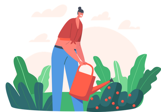 Girl watering flowers  Illustration