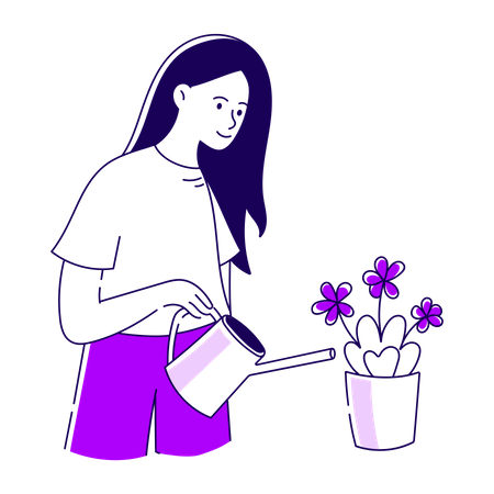 Girl Watering Flowers  Illustration