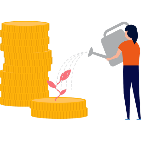 Girl watering investment plant  Illustration