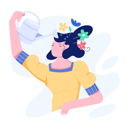 Girl watering mental health  Illustration