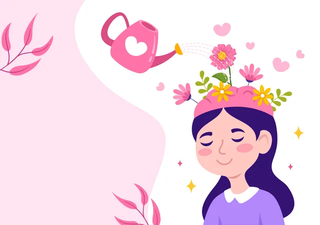 Girl watering mind  Illustration