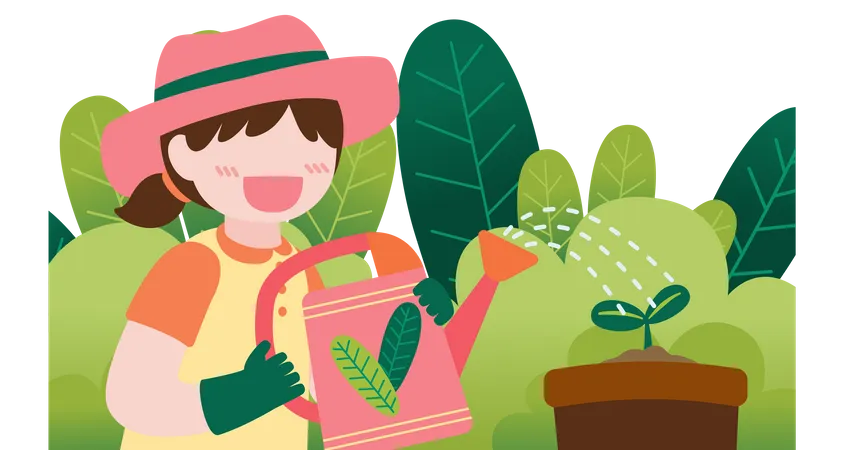 Big Isolated Cartoon Character Vector Illustration Of Cute Kids Gardening On Garden Out Side Home Flat Illustration Illustration