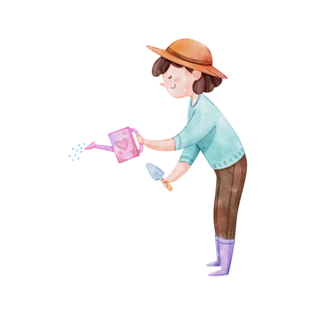 Girl watering plant  Illustration