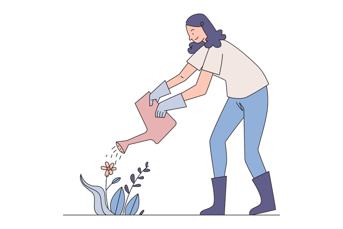 Girl watering plant Illustration