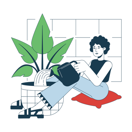 Girl Watering plant  Illustration
