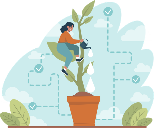 Girl watering plant for personal growth  Illustration