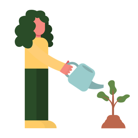 Girl watering plant  Illustration