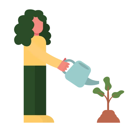 Girl watering plant  Illustration