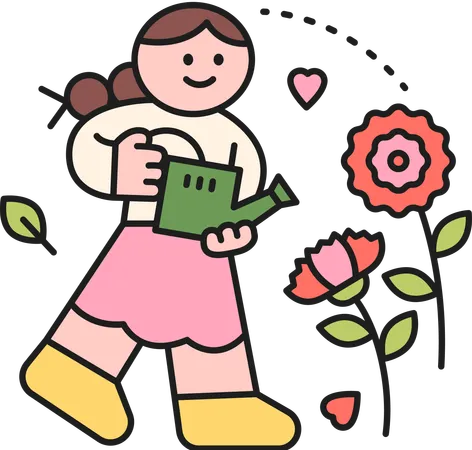 Girl watering plant  Illustration