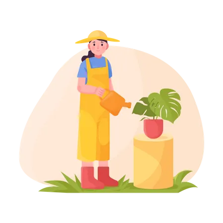 Girl watering plant  Illustration