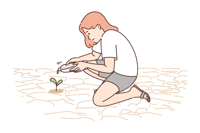 Girl watering plant  Illustration