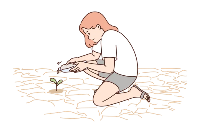 Girl watering plant  Illustration