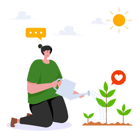 Girl watering plant  Illustration