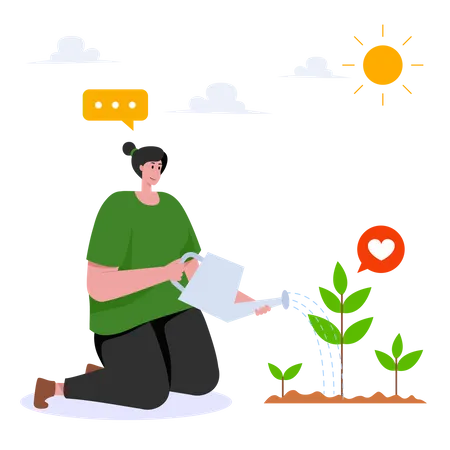 Girl watering plant  Illustration