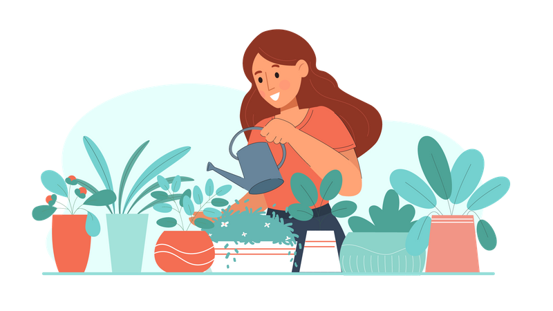 Girl watering plant  Illustration