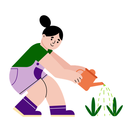 Girl watering plant  Illustration