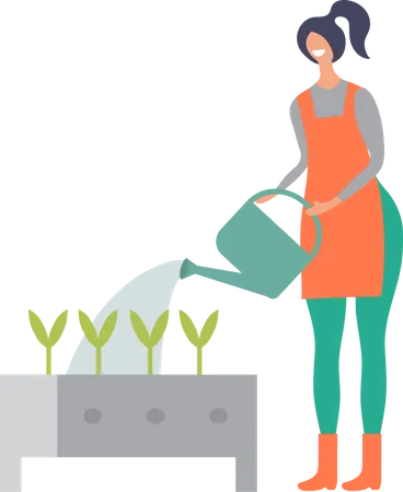 Girl watering plants Illustration