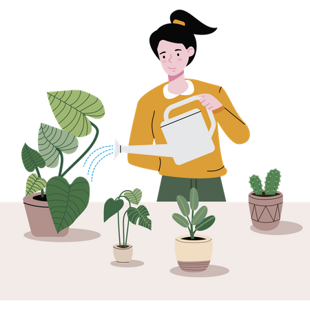 Girl watering plants  Illustration