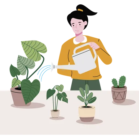 Girl watering plants  Illustration