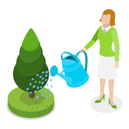 Girl watering plants  Illustration