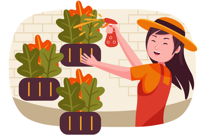 Girl watering plants  Illustration