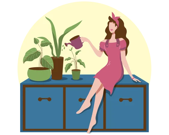 Girl watering plants  Illustration