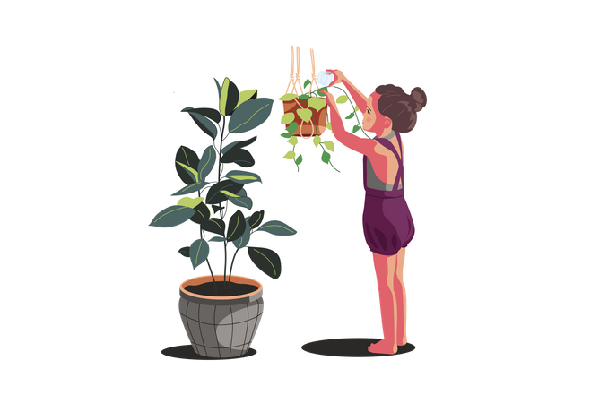 Girl watering the plant  Illustration
