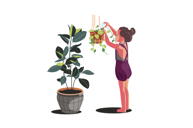 Girl watering the plant  Illustration