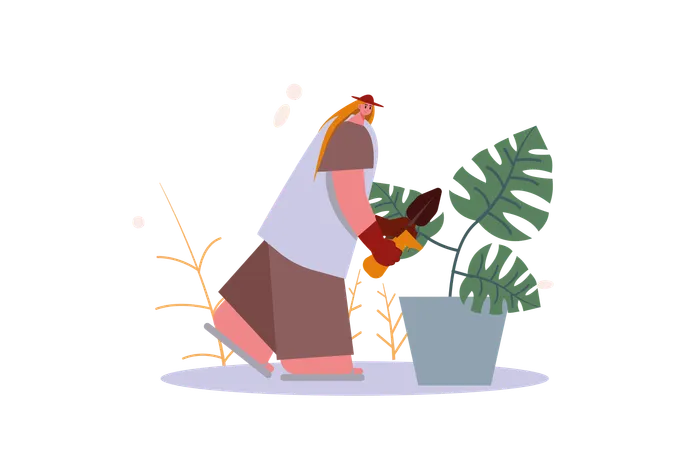 Girl watering the plant  Illustration