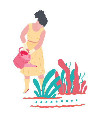 Girl watering to plant Illustration