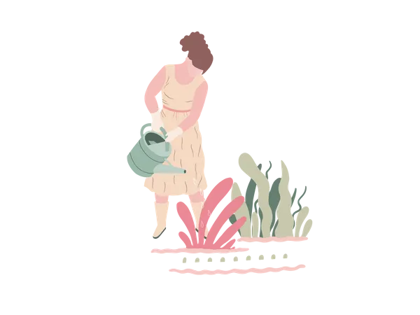 Girl watering to plant  Illustration