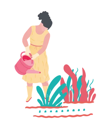 Girl watering to plant  Illustration