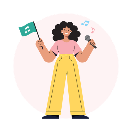 Girl Waving a Music Note Flag  Illustration