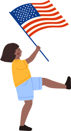 Girl waving american flag  Illustration