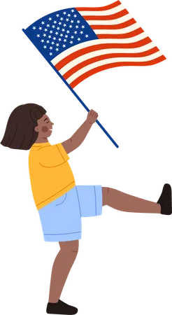 Girl waving american flag  Illustration