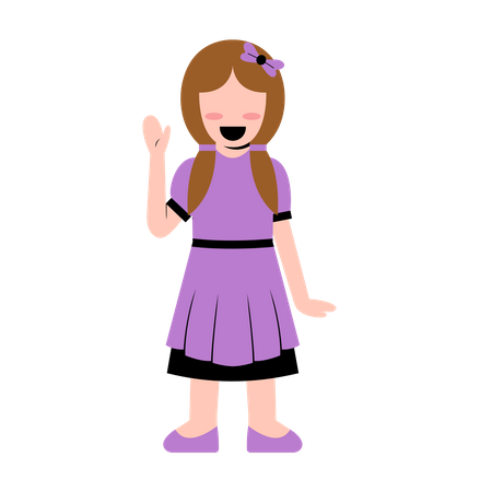 Girl Waving Hand  Illustration