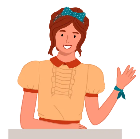 Girl waving hand  Illustration