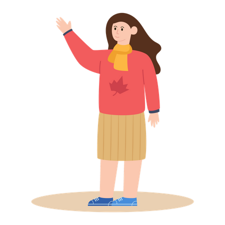 Girl Waving hand  Illustration