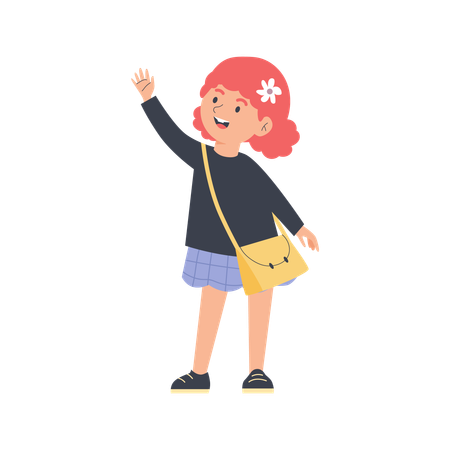 Girl waving hand in greeting friendly gesture  Illustration