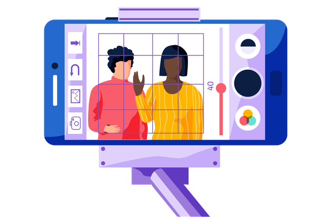 Girl waving hand on phone screen  Illustration