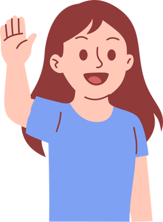 手を振る女の子の「こんにちは」のジェスチャー  イラスト