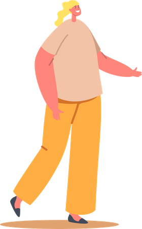 Girl Wear Beige T-shirt and Yellow Pants  Illustration