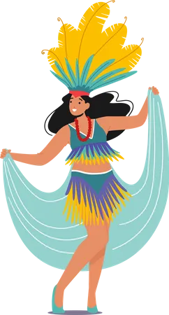 Girl Wear Bright Costume with Feathers Dancing at Carnival in Rio De Janeiro Illustration