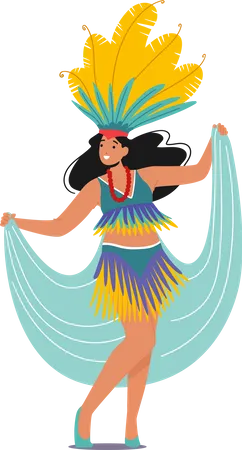 Girl Wear Bright Costume with Feathers Dancing at Carnival in Rio De Janeiro  Illustration